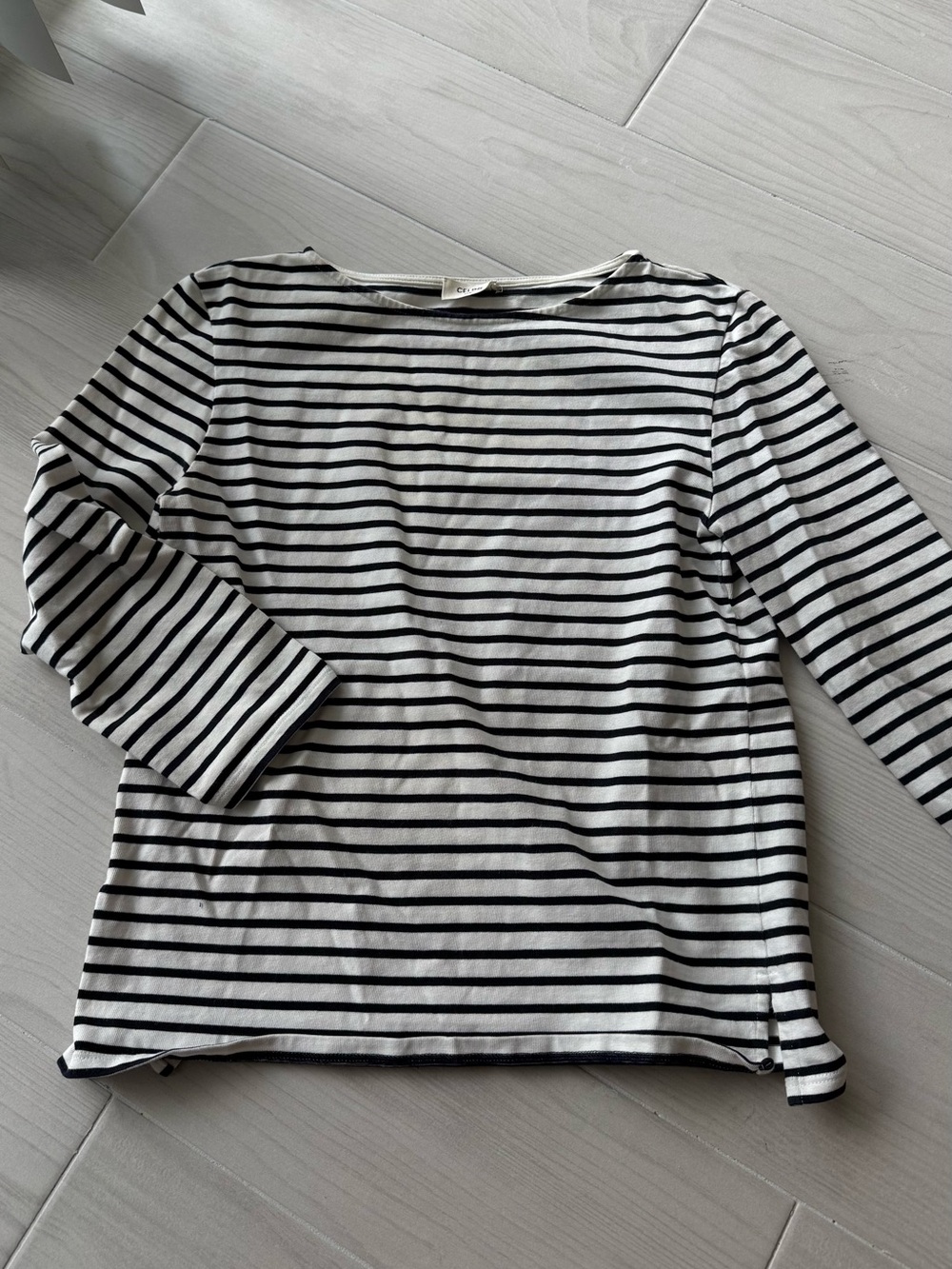 Striped Boatneck 3/4 Sleeve Top - navy & White